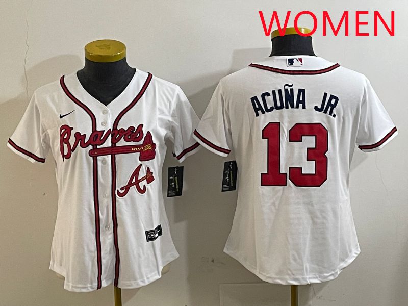 Women Atlanta Braves #13 Acuna jr White Game 2025 Nike MLB Jersey style 4